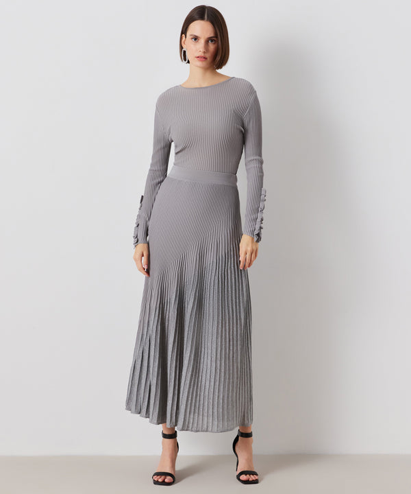 Ipekyol Lurex Pleated Maxi Skirt Grey