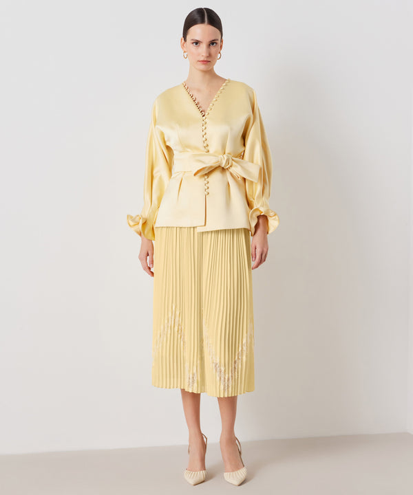 Ipekyol Pleated With Lace Detail Skirt Yellow