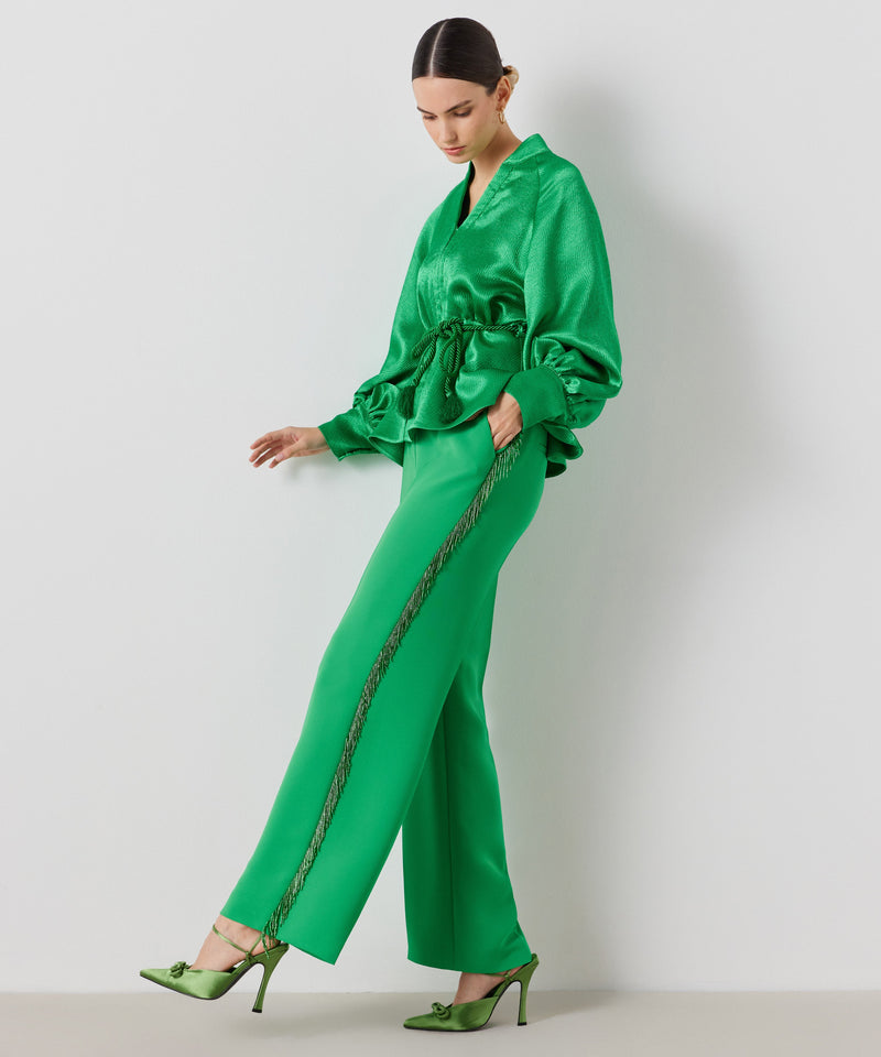 Ipekyol Solid Trousers With Tassel Bead Detail Green