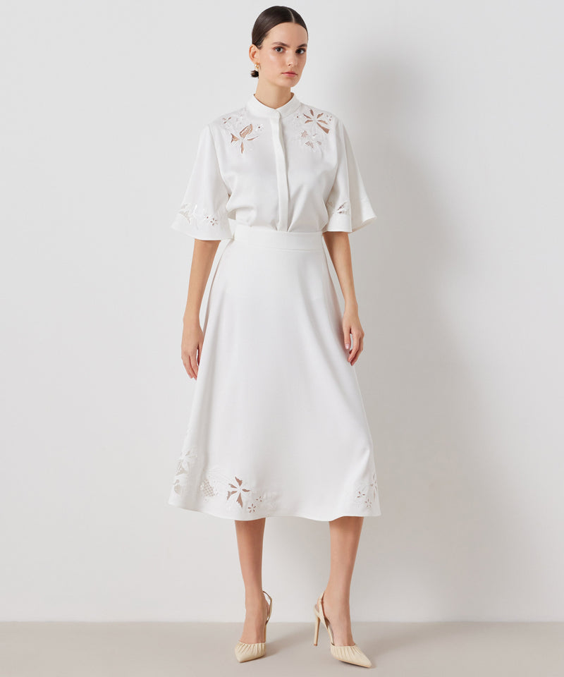Ipekyol Lasercut Embroidered Solid Skirt White