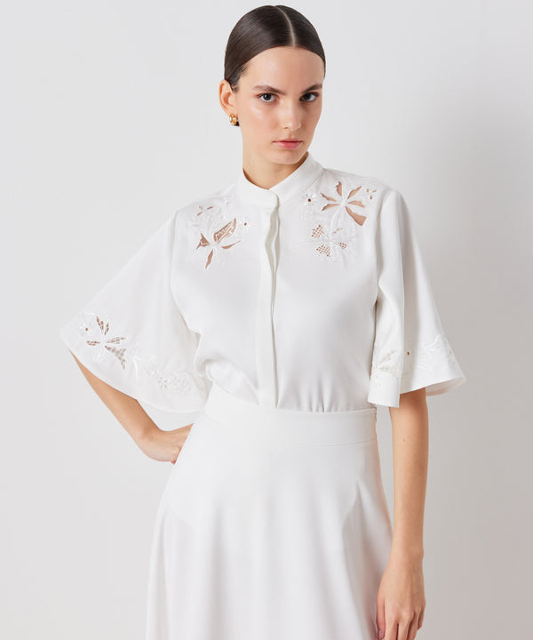 Ipekyol Lasercut Embroidered Solid Shirt White