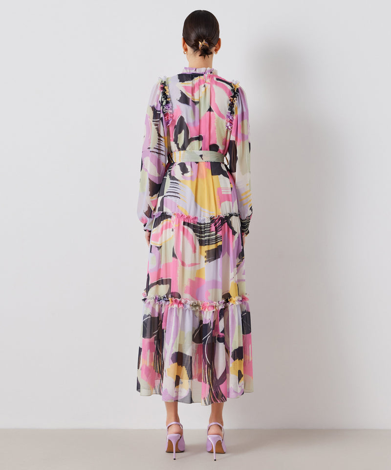 Ipekyol Floral Ruffle Belted Midi Dress Pink