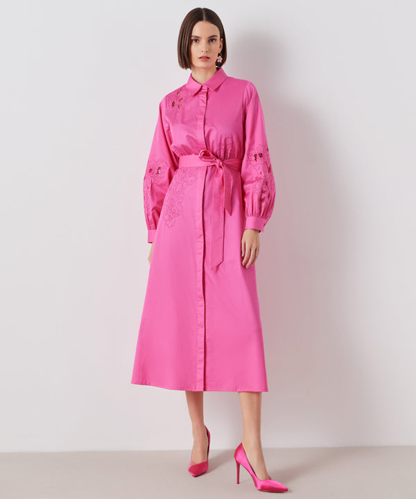 Ipekyol Embroidered Belted Shirt Dress Fuchsia