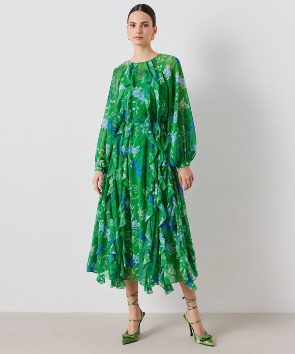 Ipekyol Printed Ruffle Detail Midi Dress Green