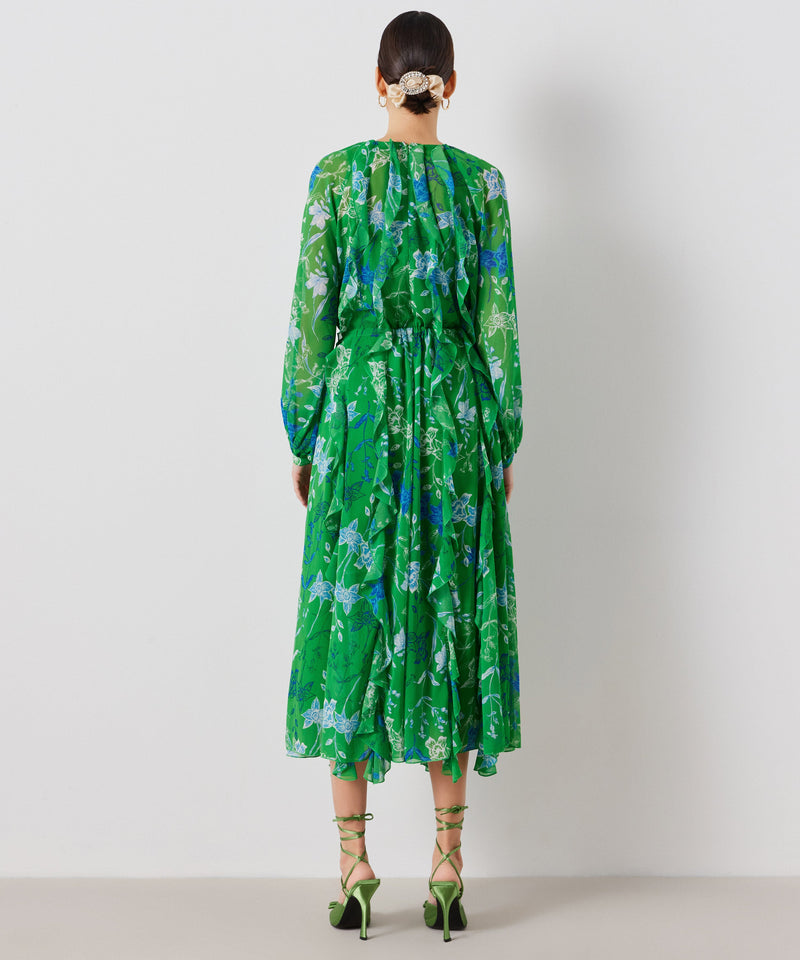 Ipekyol Printed Ruffle Detail Midi Dress Green