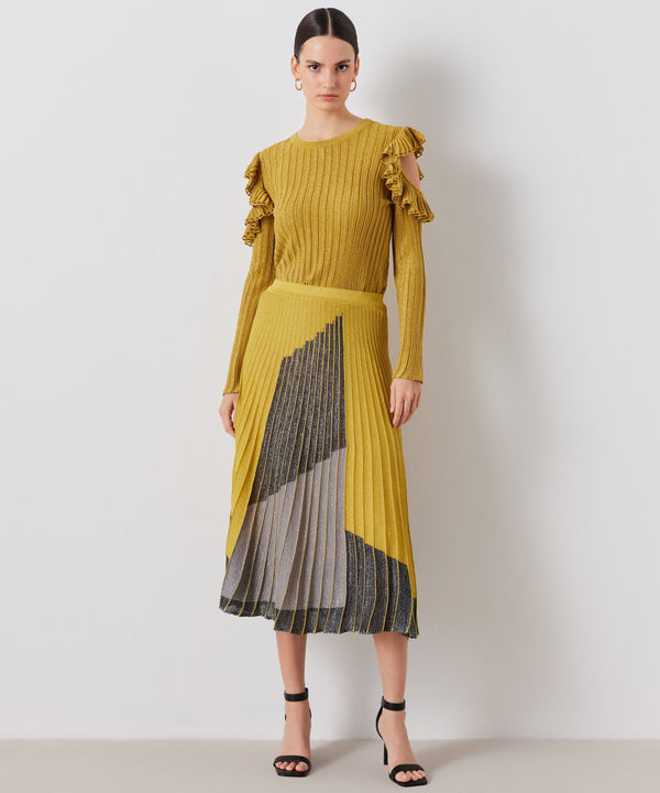 Ipekyol Colorblock Pleated Midi Skirt Saffron