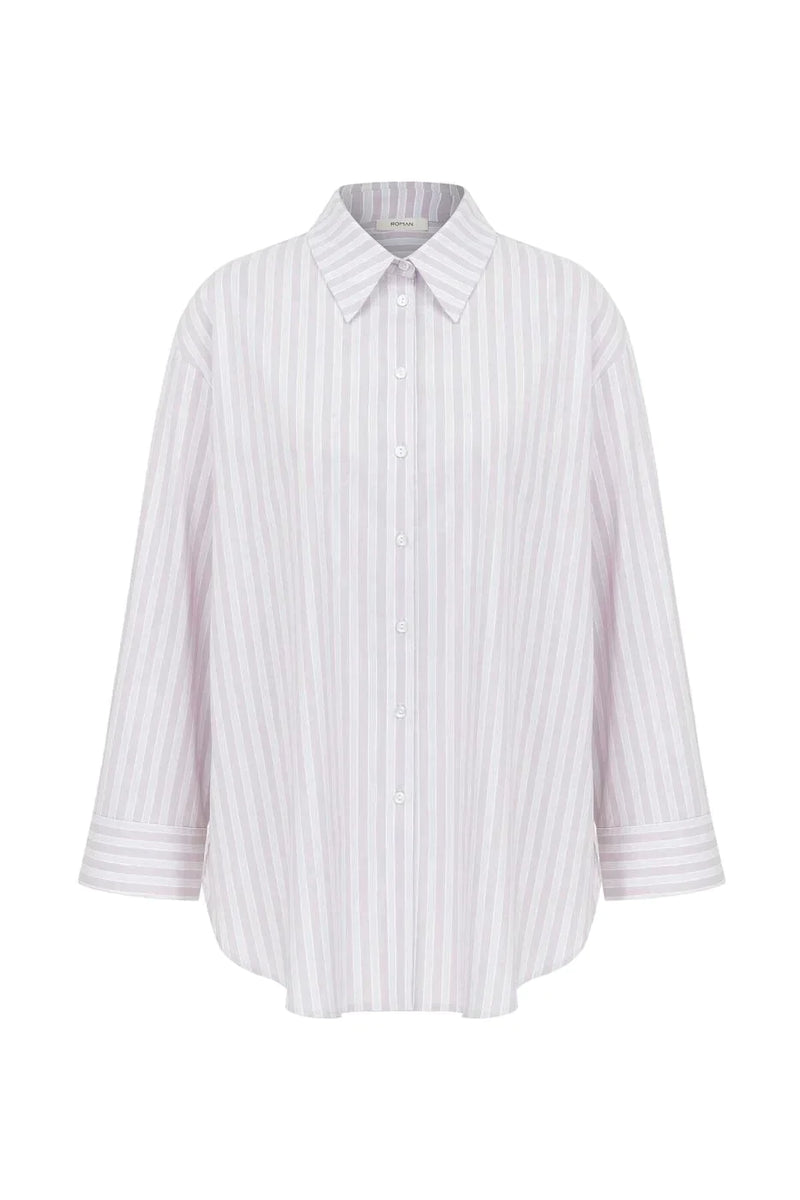 Roman Striped Long Sleeves Shirt Lilac