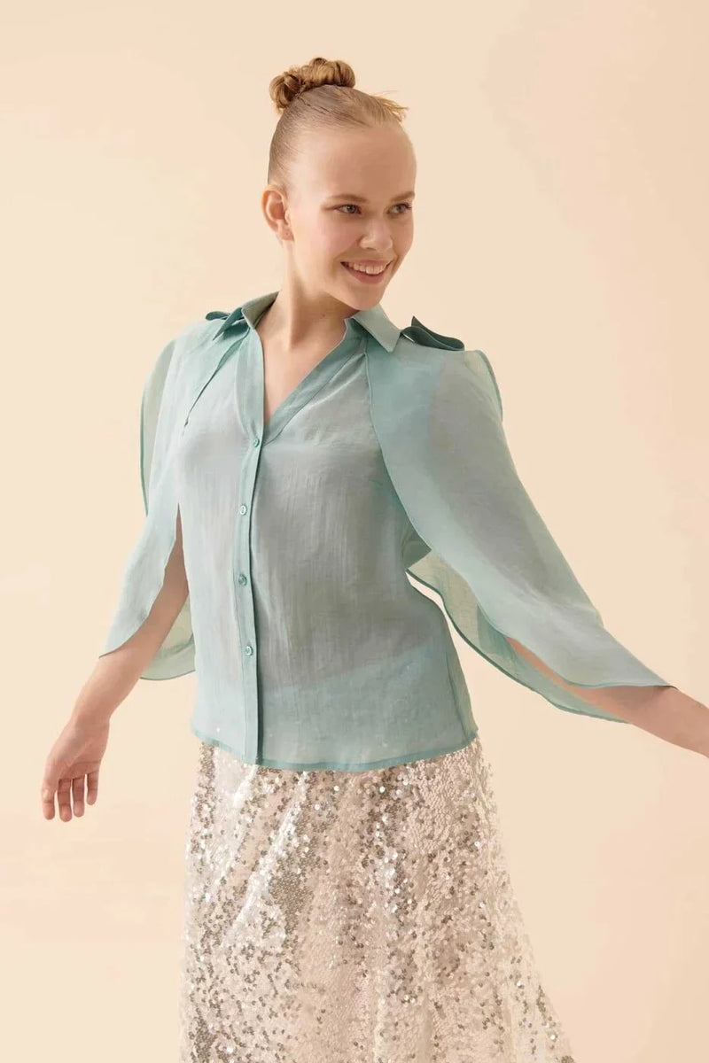 Roman Cut Out Detail Shirt Light Blue