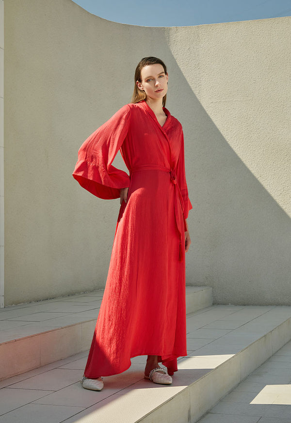 Choice Belted Maxi Outerwear Red