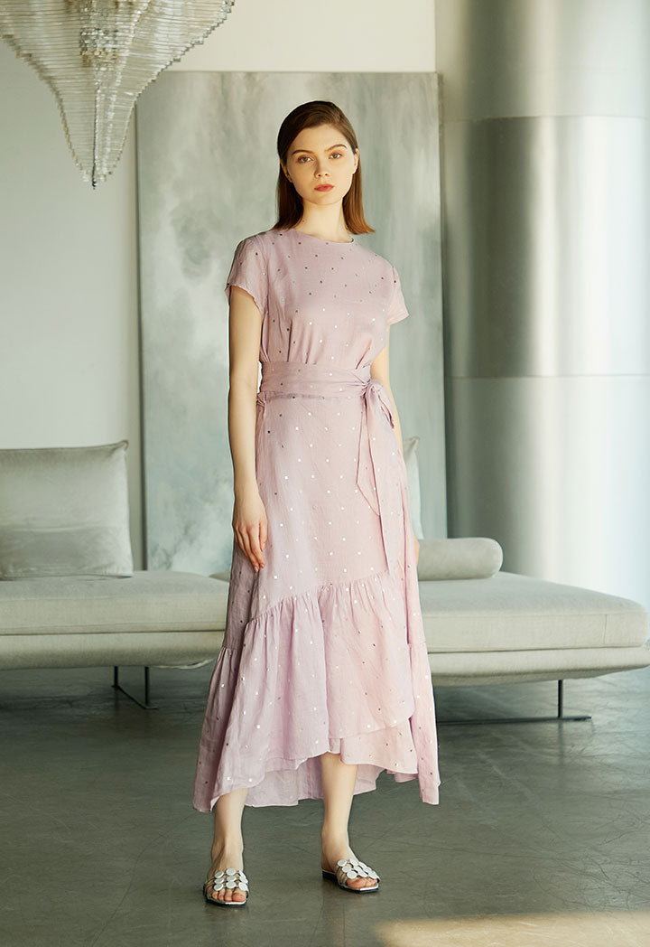 Choice Foil Print Wrap Dress Lilac