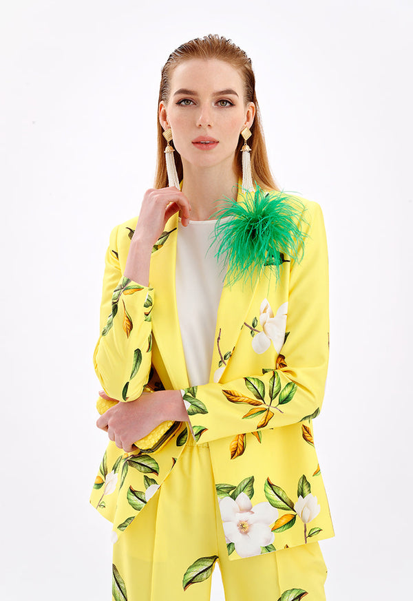 Choice Floral Print Blazer With Self Tie Belt Yellow Print