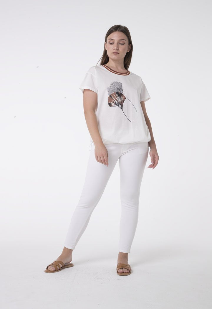 Apanage Flower Print T-Shirt With String To Adjust Hem Off White
