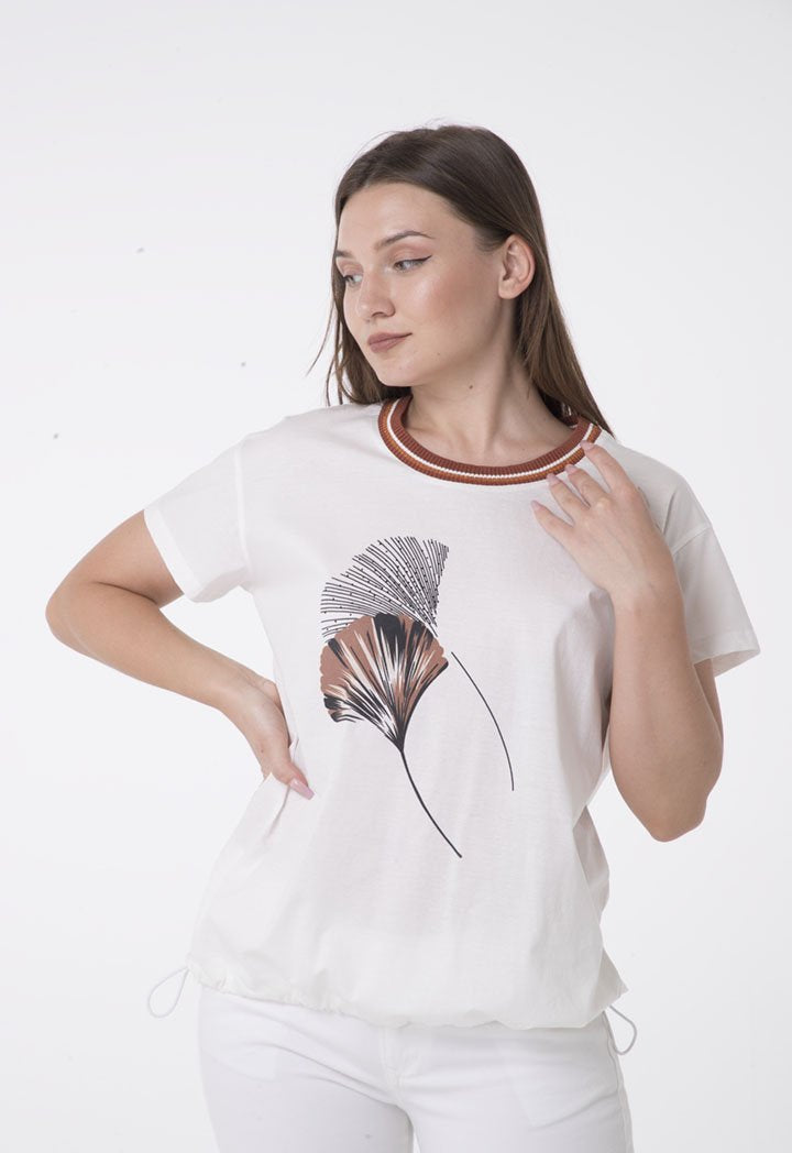 Apanage Flower Print T-Shirt With String To Adjust Hem Off White