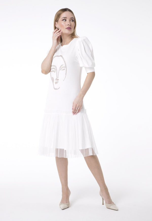 BERRIN Asymmetrical Sequin Long Dress BONE