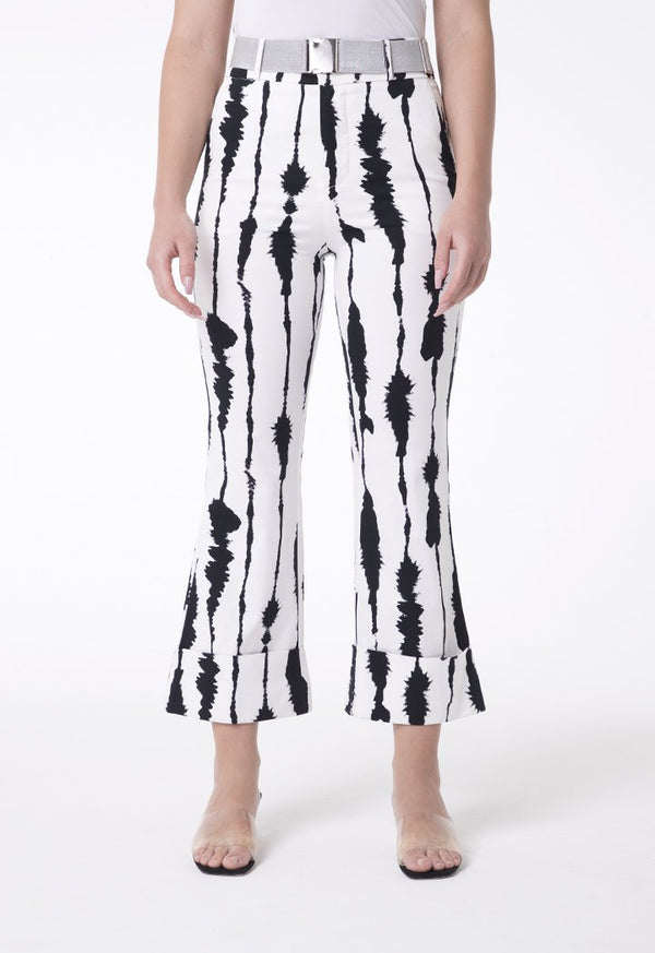 BERRIN Printed High Waist Flare Trouser BONE/BLACK