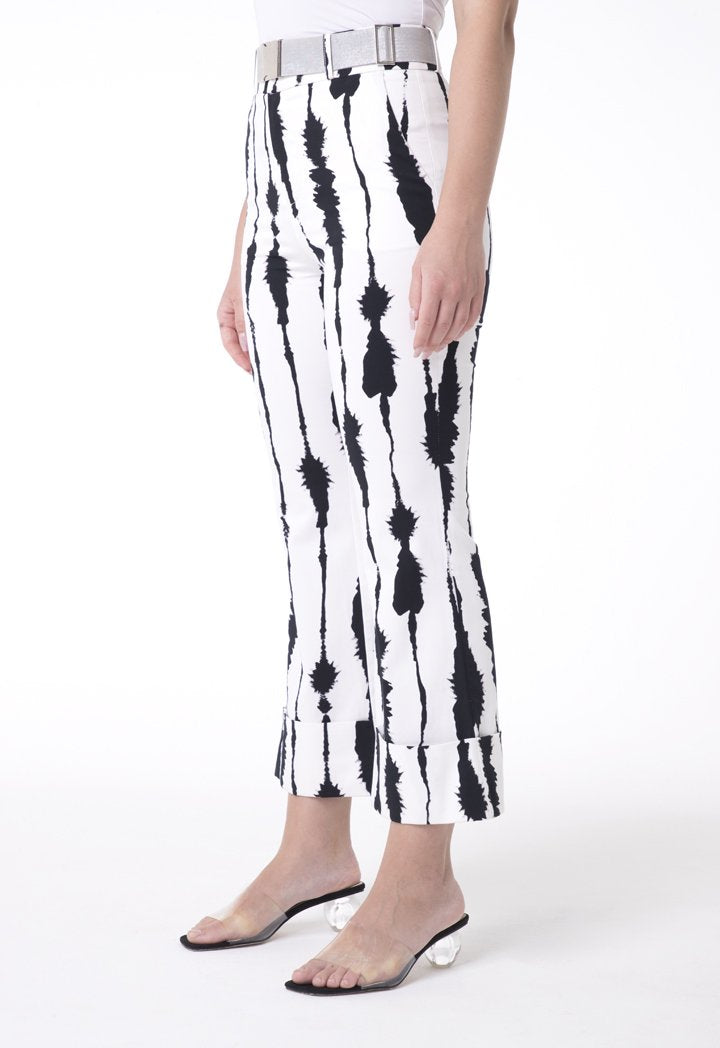 BERRIN Printed High Waist Flare Trouser BONE/BLACK