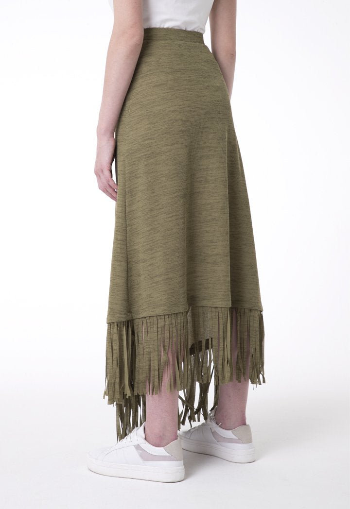 BERRIN Asymmetrical Fringe Hem Skirt KHAKI