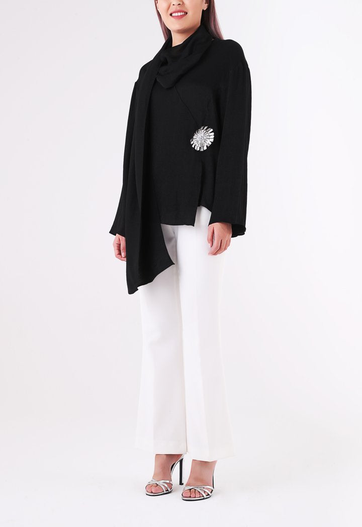 BERRIN Embellished Drape Blouse BLACK