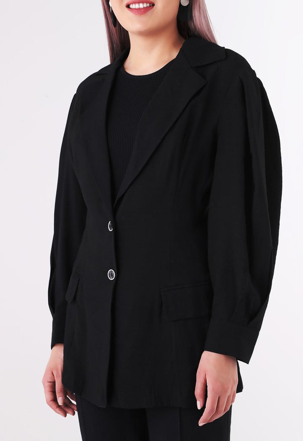 BERRIN Notch Collar Single Breasted Jacket BLACK