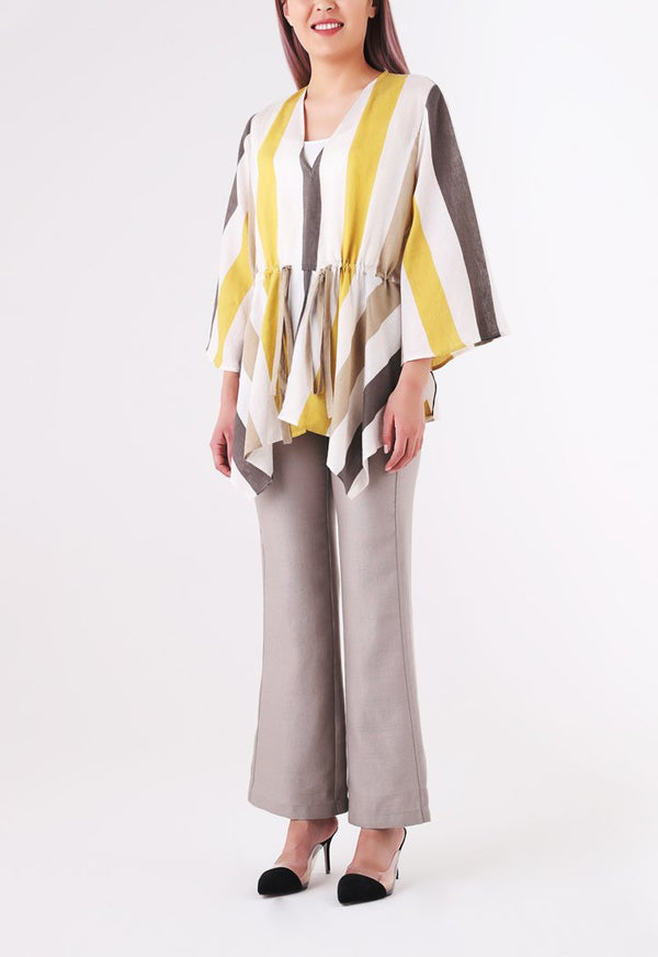 BERRIN Striped Asymmetrical Long Sleeve Blouse SAFFRON