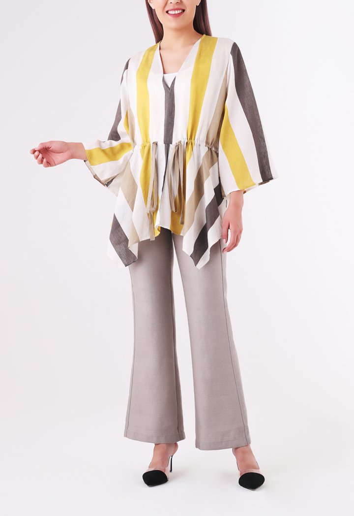 BERRIN Striped Asymmetrical Long Sleeve Blouse SAFFRON