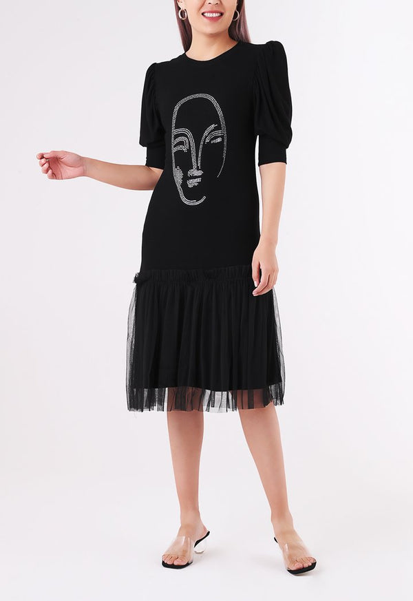 BERRIN Asymmetrical Sequin Long Dress BLACK