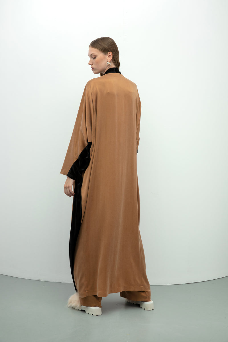 Baqa Black Velvet Line Coat Camel