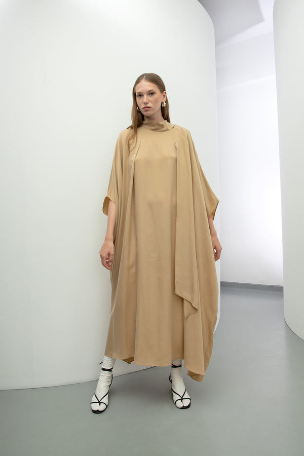 Baqa Wide Sleeve Oversized Dress Beige