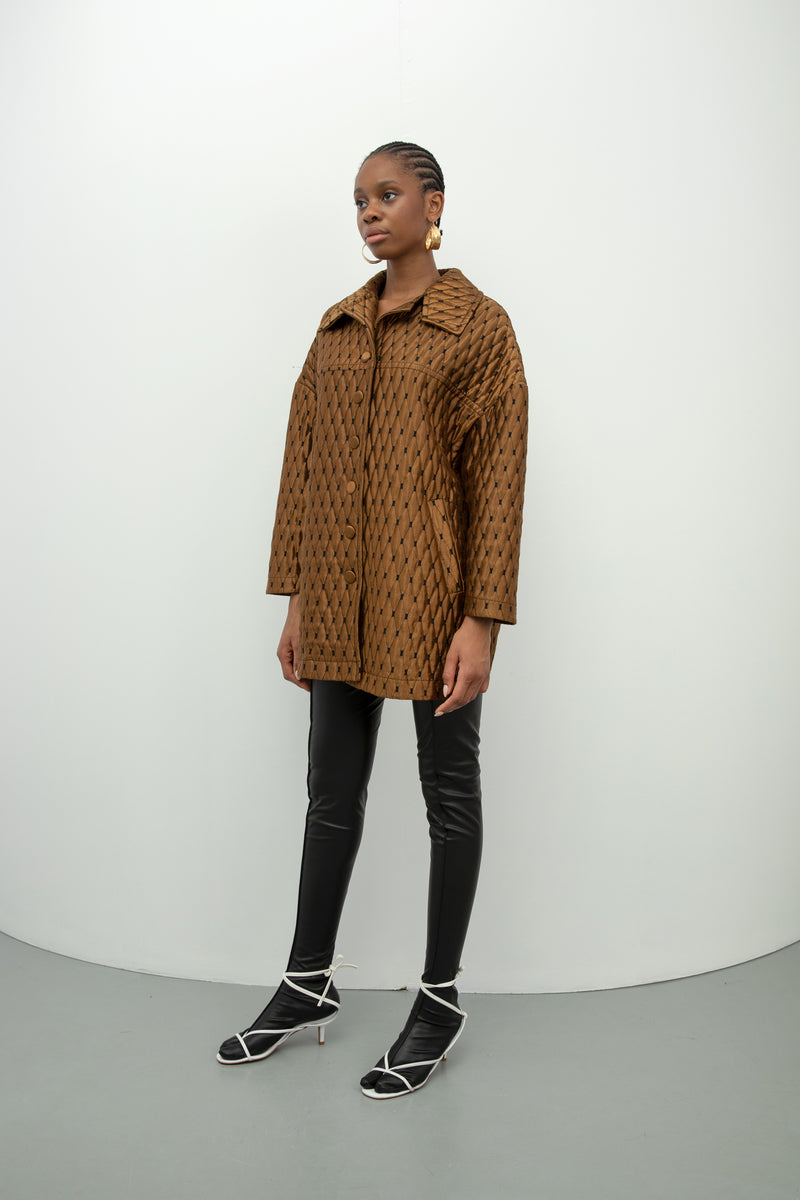 Baqa Quilted Oversized Jacket Camel