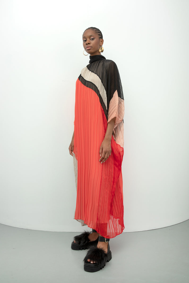 Baqa Colorblock Pleated Dress Multicolor