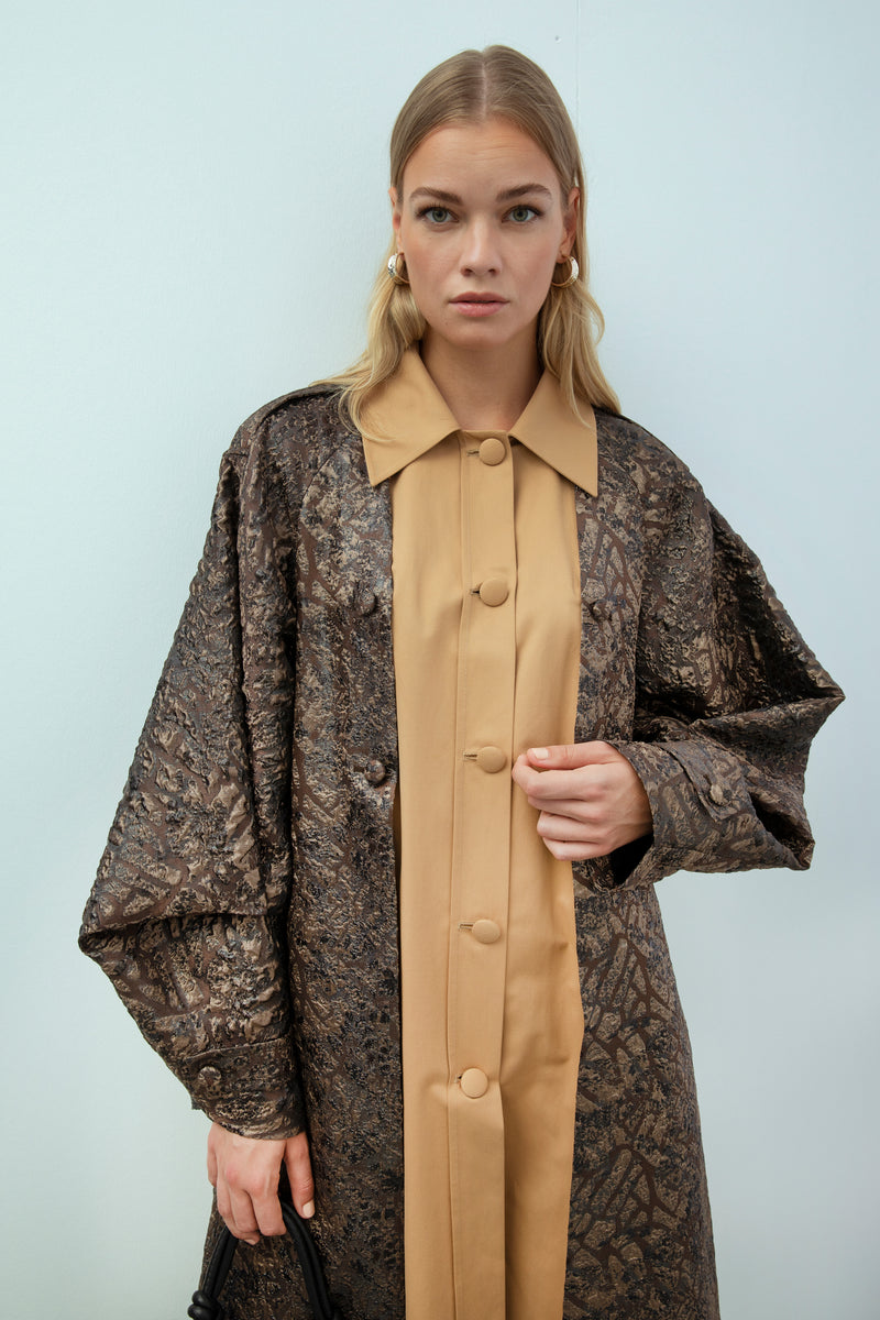Baqa Jacquard Embroidered Coat Brown