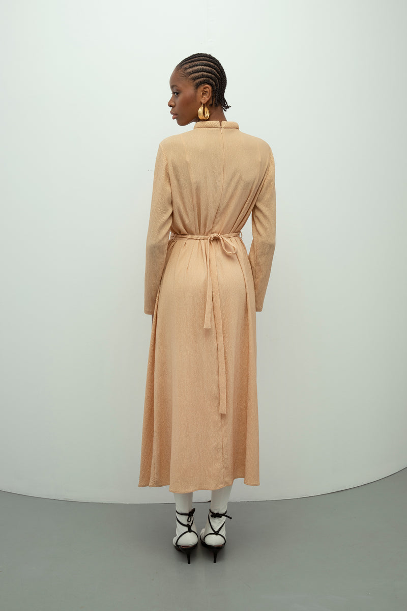 Baqa Collar-Twisted Detail Dress Beige