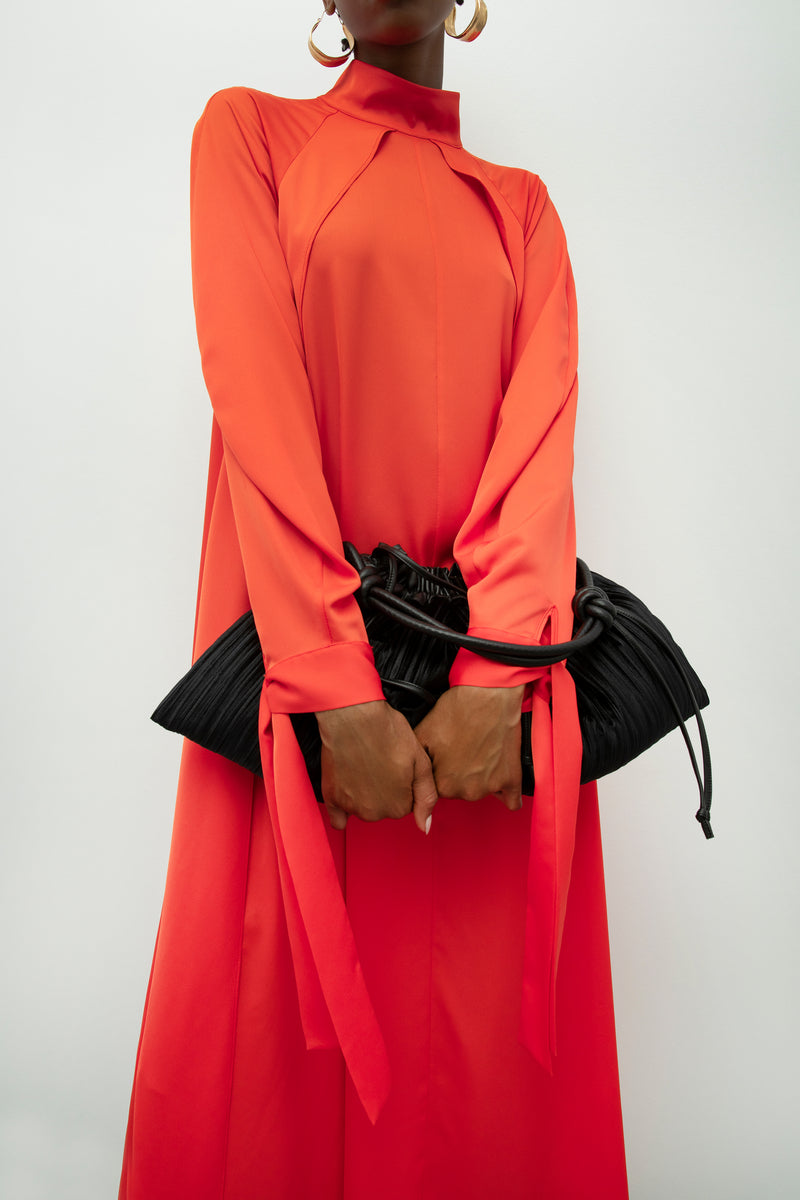 Baqa Sleeve Cuff Tie Detail Dress Red