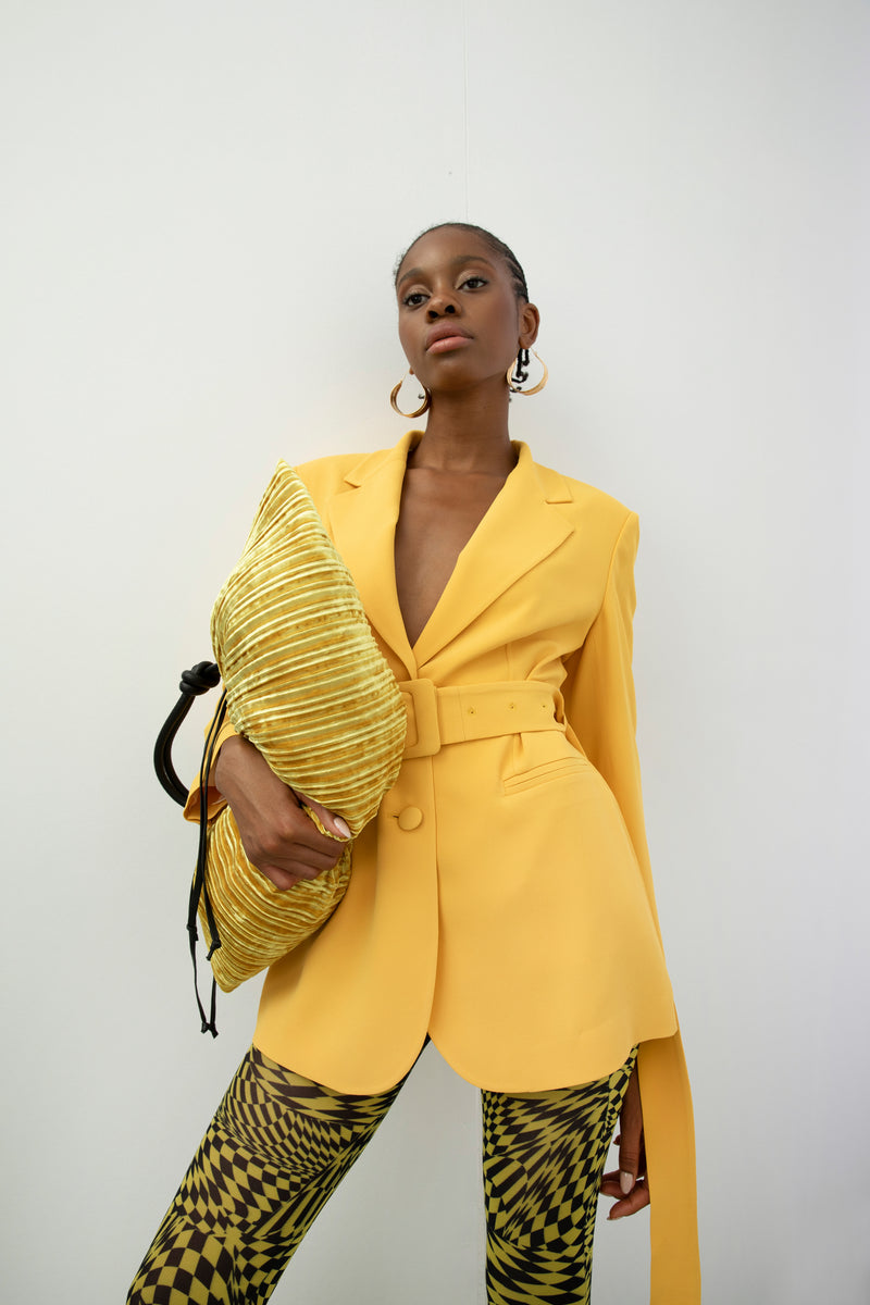Baqa Single Breasted Belted Jacket Yellow