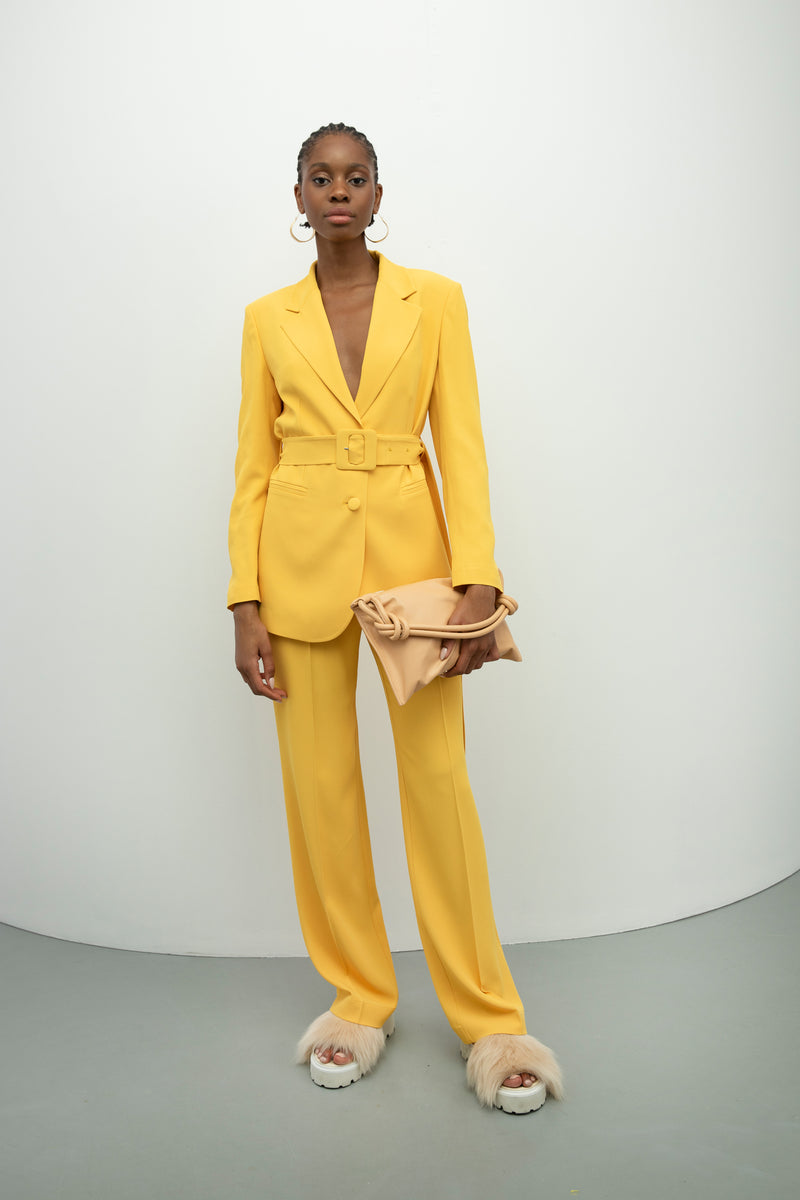 Baqa Single Breasted Belted Jacket Yellow