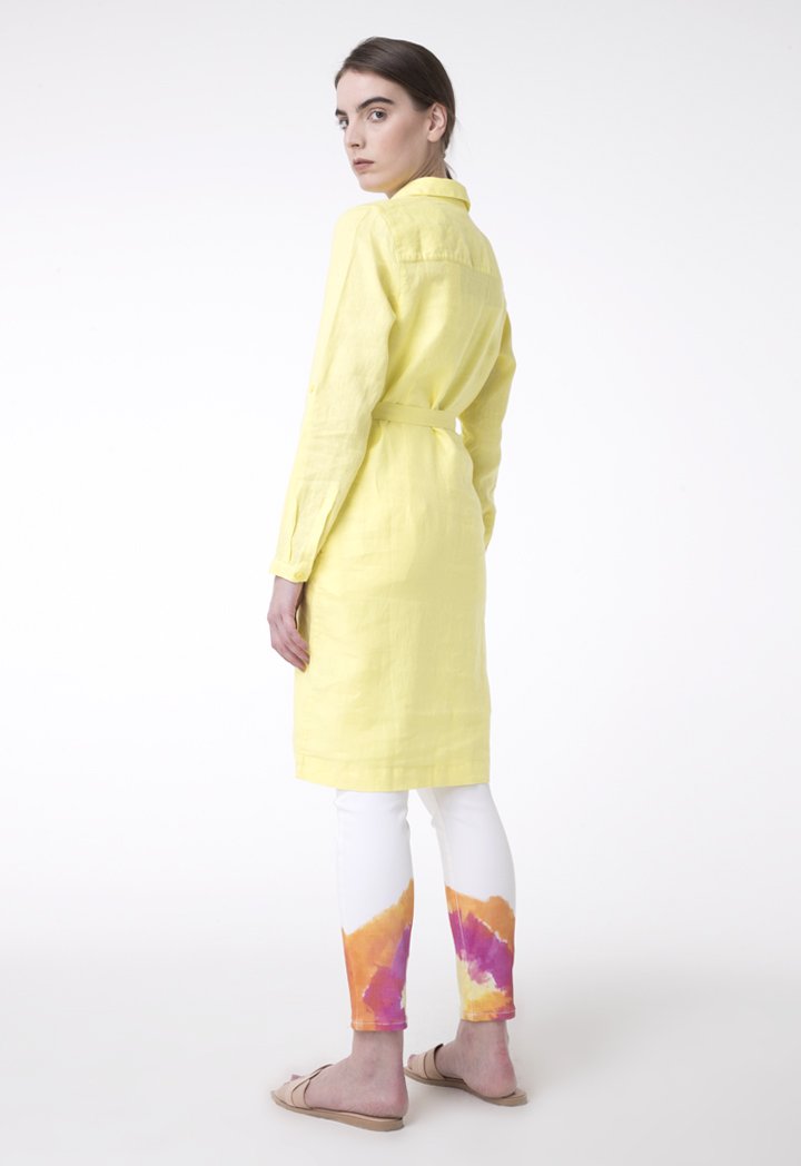Brax Linen Long Sleeve Belted A-Line Shirt Dress Yellow
