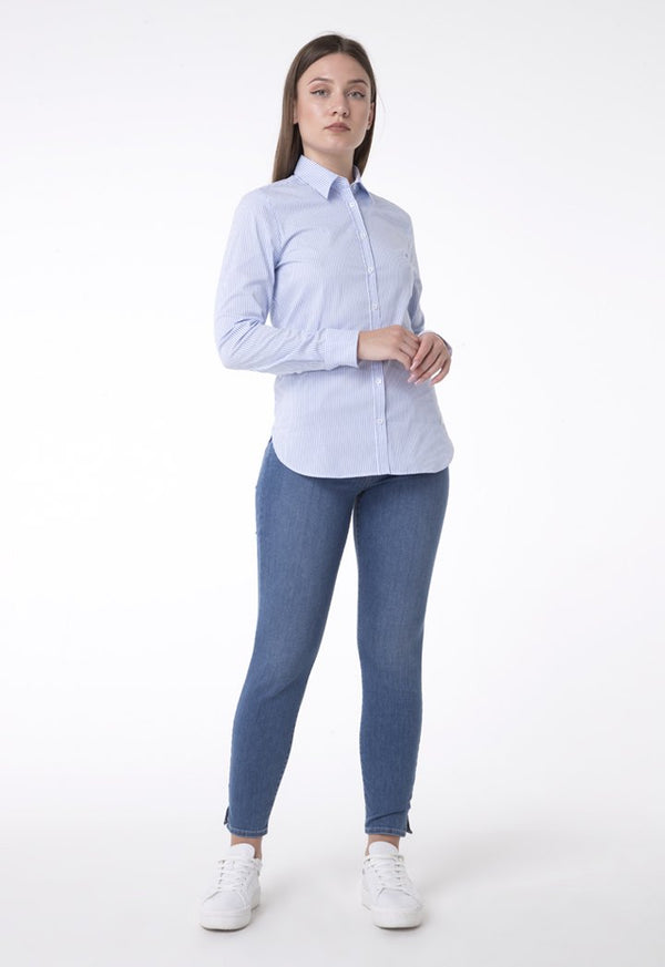 Brax Striped Long Sleeve Relaxed Fit Shirt Blue