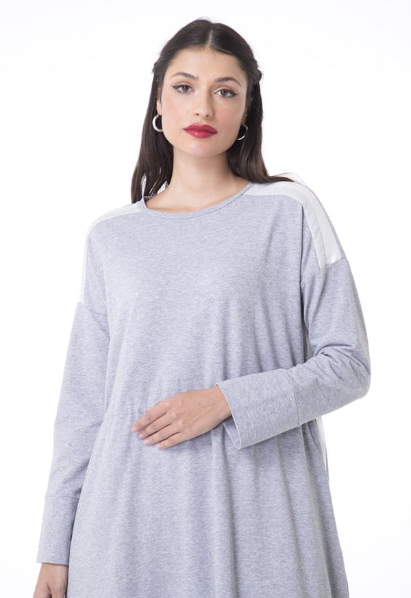 Choice Drawstring Waist Shimmering Shoulder Dress  Grey