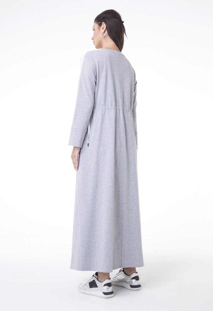 Choice Drawstring Waist Shimmering Shoulder Dress  Grey