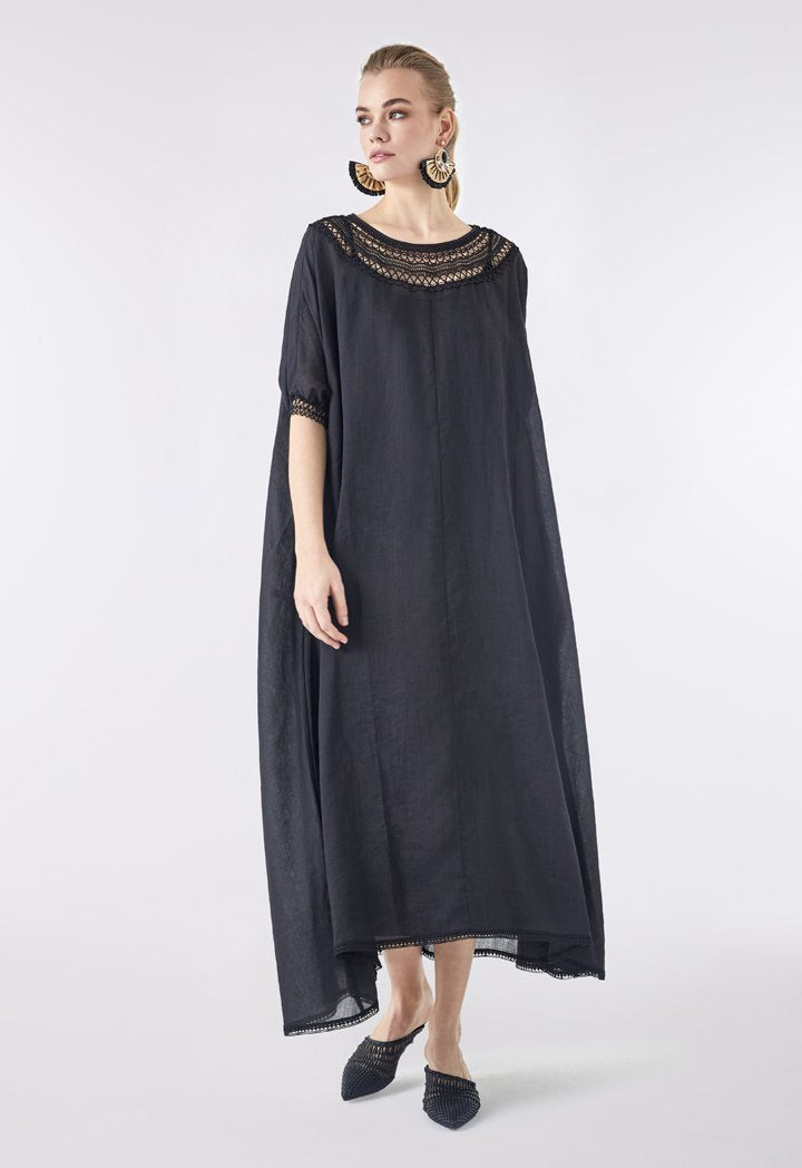 Choice Embroidered Neckline Maxi Dress Black - Wardrobe Fashion