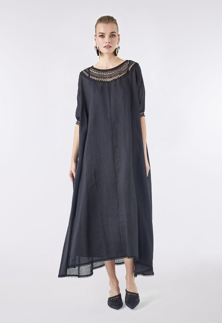 Choice Embroidered Neckline Maxi Dress Black - Wardrobe Fashion