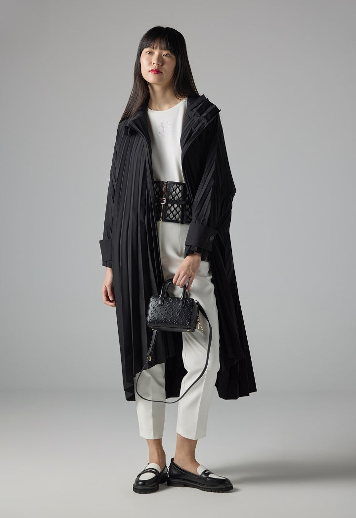 Choice Single Tone Belted Trench Coat Black