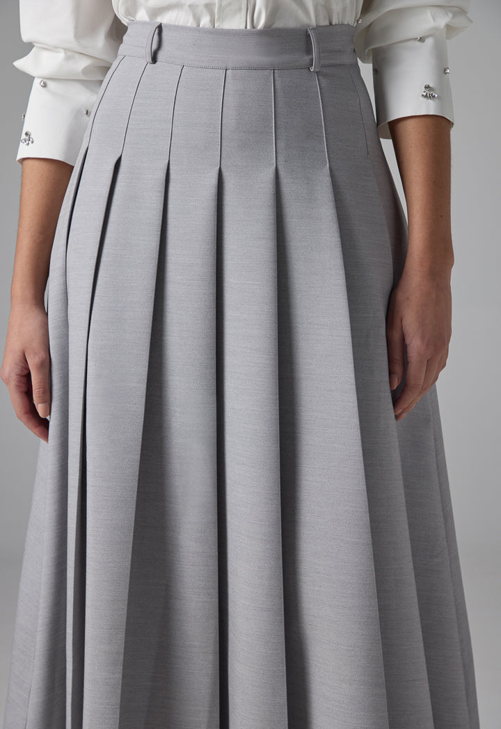 Choice Box Pleated Solid Skirt Grey