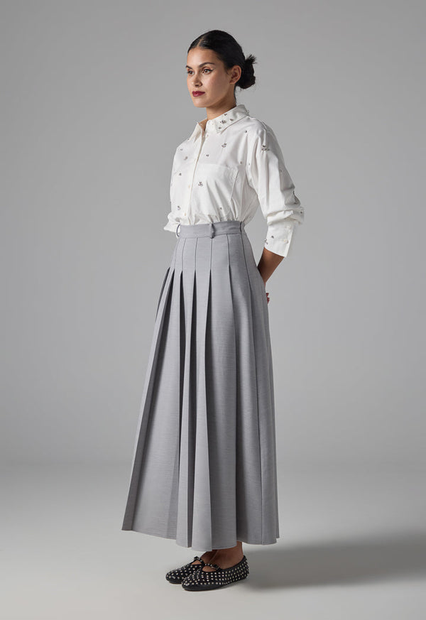 Choice Box Pleated Solid Skirt Grey