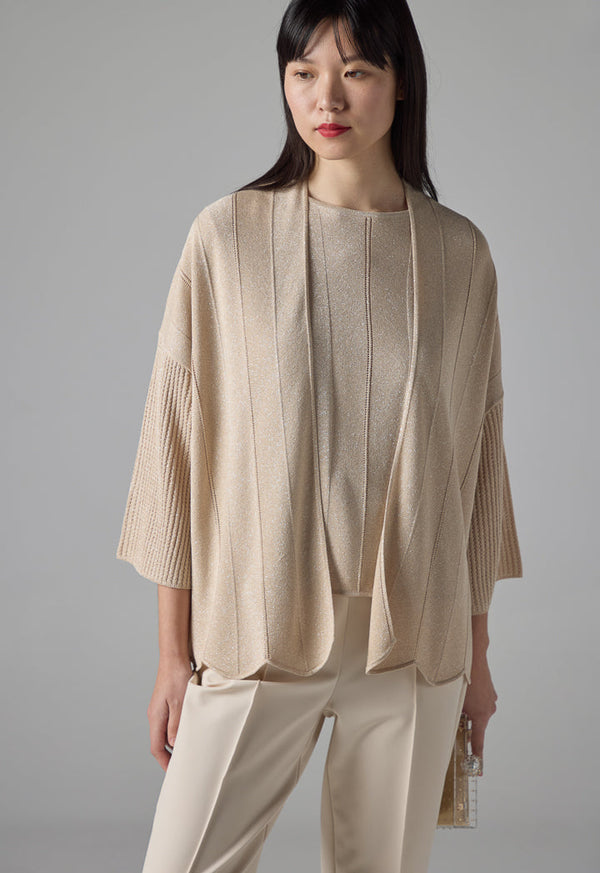 Choice Solid Lurex Knitted Cardigan Beige