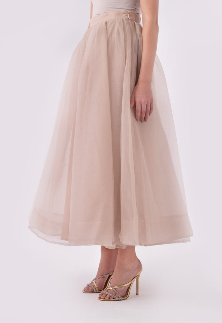 Choice Solid Color Multi Layer Tulle Organza Skirt Beige