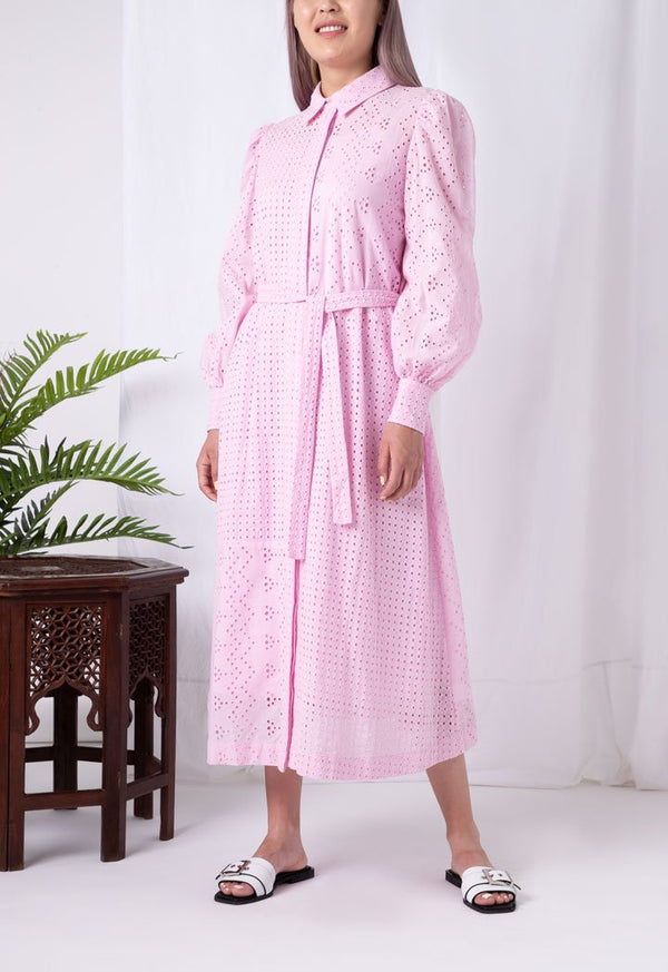 Choice Schiffli Shirt Dress Pink - Wardrobe Fashion