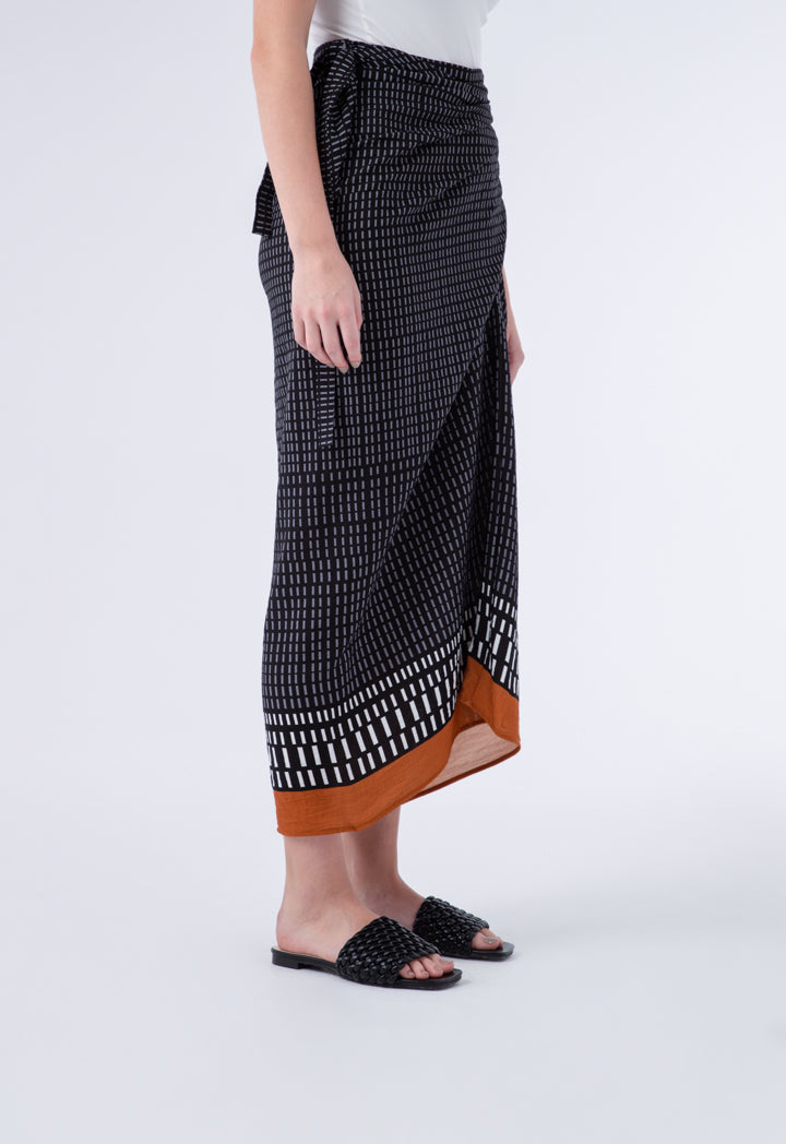 Choice Geometric Print Self Tie Long Skirt Black