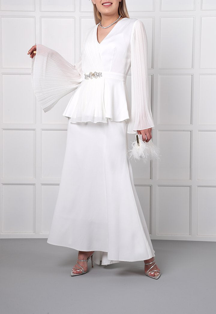 Choice Pleated Chiffon Blouse Off White - Wardrobe Fashion