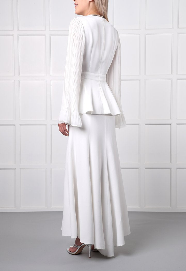 Choice Pleated Chiffon Blouse Off White - Wardrobe Fashion